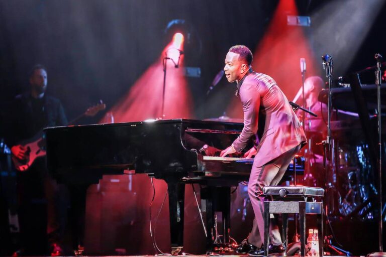 American singer and actor John Roger Stephens known professionally as John Legend performs at a co